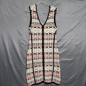 Nanette Lepore Dress Womens Large Multicolor Tribal V Neck Sheath Bodycon